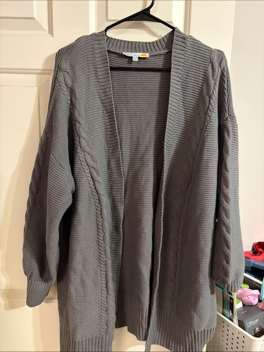 C&C California Gray Cable-Trim Open Cardigan